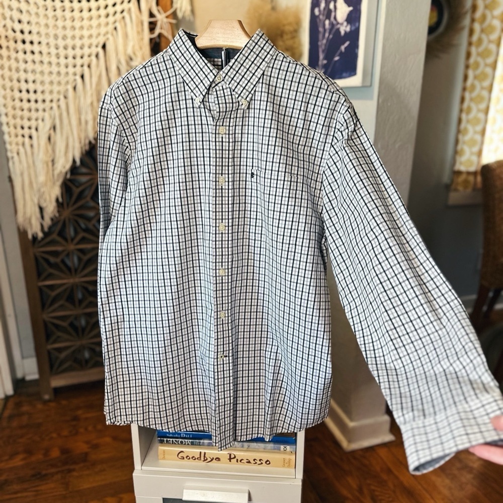 Izod Grey & Black MicroStripes Long Sleeve Collared Shirt